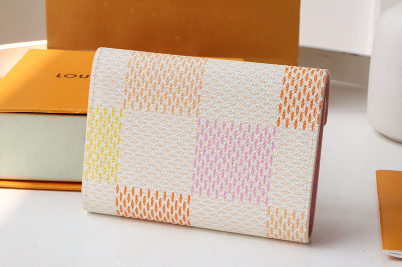 LOUIS VUITTON 三つ折り財布 ダミエ ポルトフォイユ・ヴィクトリーヌ ホワイト N40638 ピーチ ピンク 超N品 - 画像 (9)